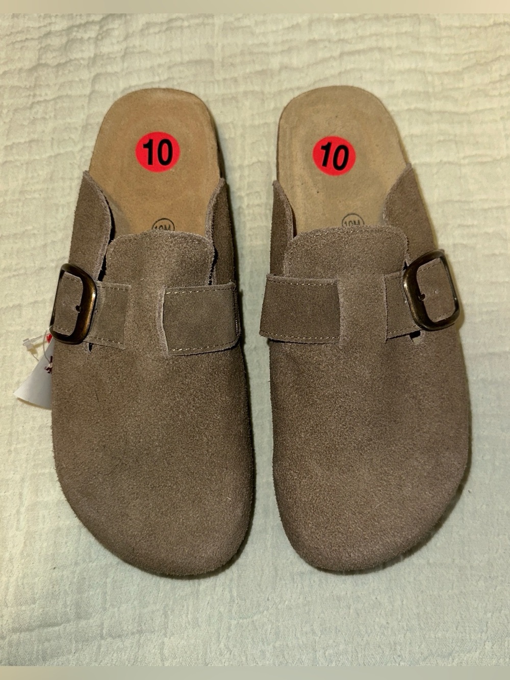 Suede Slip-On Buckle Mules - Size 10